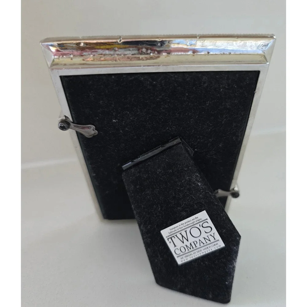 Two's Company Silver Jeweled Picture Frame Yellow Citrine Crystals Velvet‎ Back